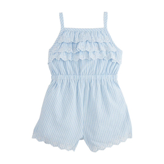 Blue Stripe Eyelet Romper