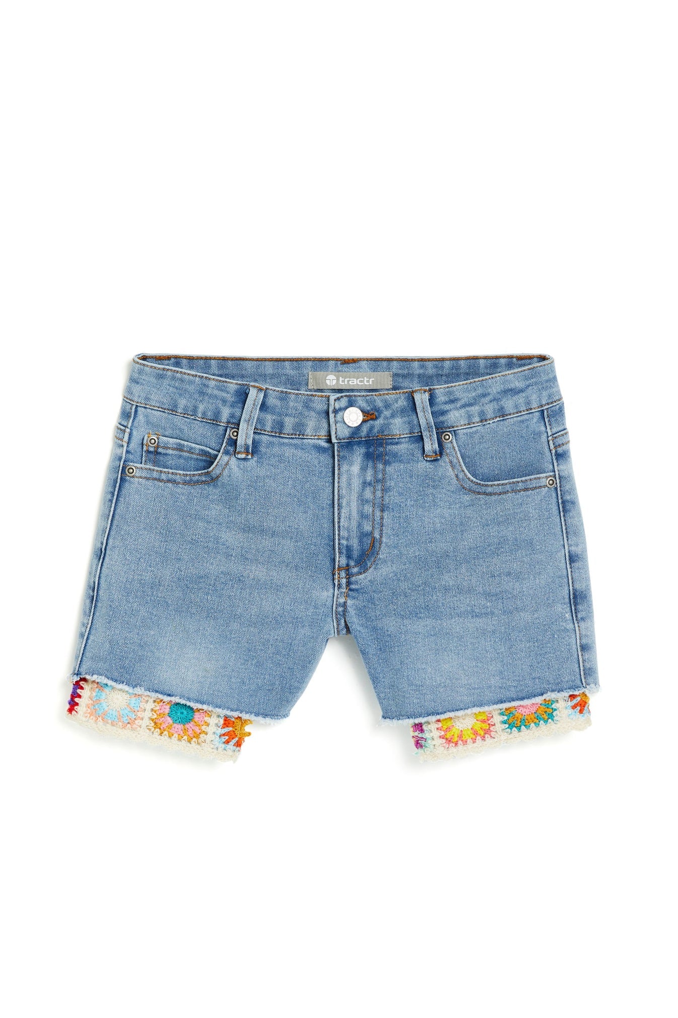 Girls Indigo Shorts with Crochet Detail