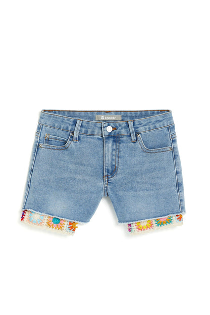 Girls Indigo Shorts with Crochet Detail