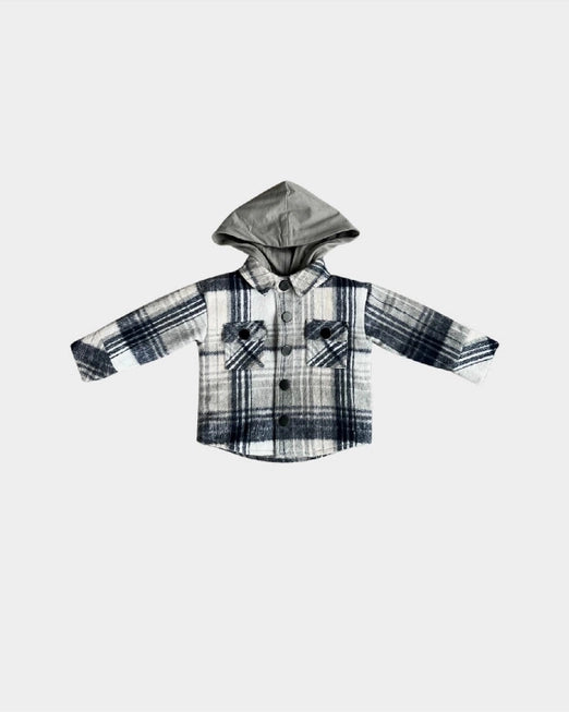 Hooded Shacket - Blue Grey Plaid