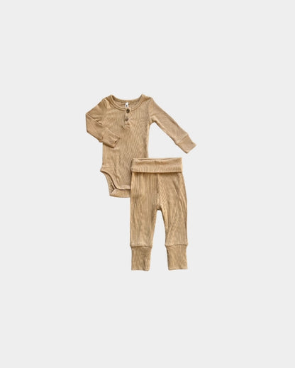 William Ribbed Henley Bodysuit Set