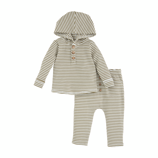 Green Stripe Hoodie Baby Set