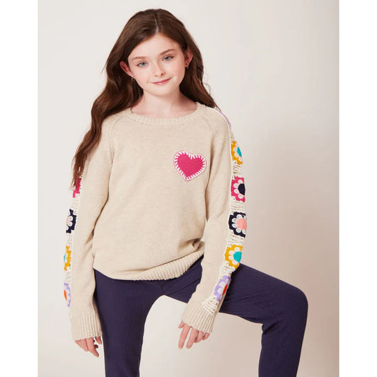 Andy & Evan - Kids Crochet Tunic Sweater & Jegging Set | Heart & Flowers