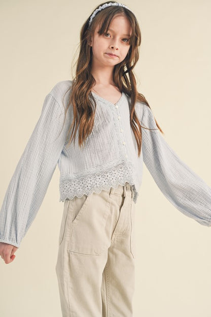 Lena Long Sleeve Button Down Crop Top