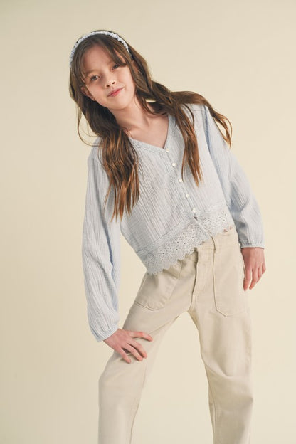 Lena Long Sleeve Button Down Crop Top