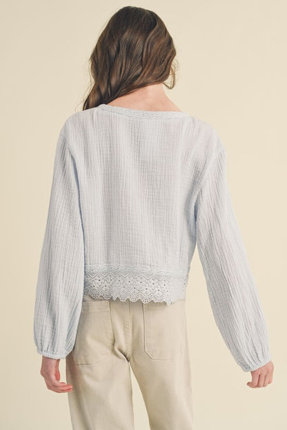 Lena Long Sleeve Button Down Crop Top