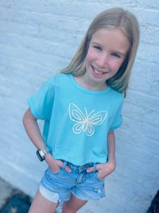 Butterfly Embroidered French Terry Knit Top