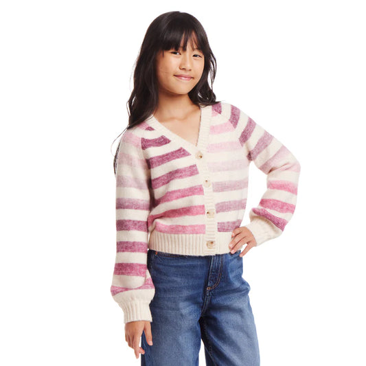 Andy & Evan - Kids Oatmeal/Purple Ombre Stripe Cardigan