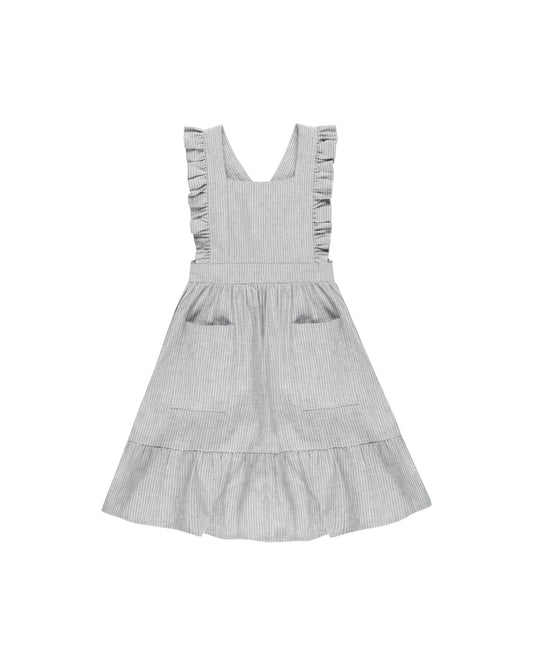 Rylee + Cru Ruffle Pinafore Dress - Blue Micro Stripe