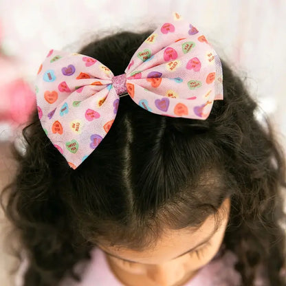 Candy Hearts Tulle Clip Bow