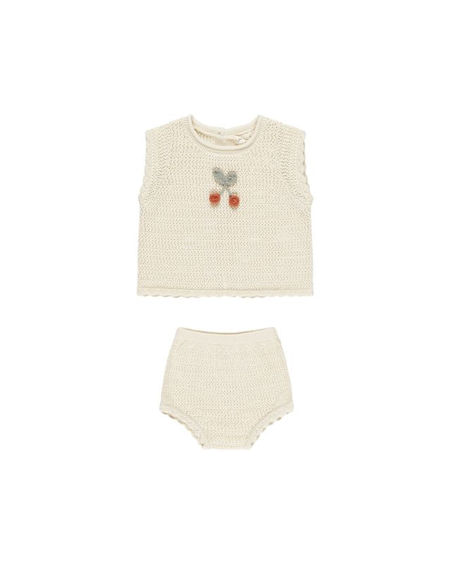 Rylee+Cru Scallop Knit Baby Set - Cherry