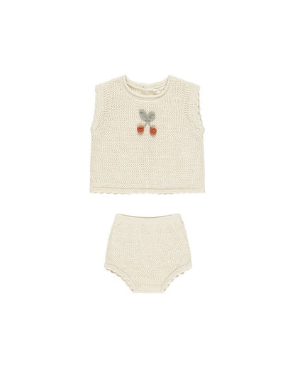 Rylee+Cru Scallop Knit Baby Set - Cherry