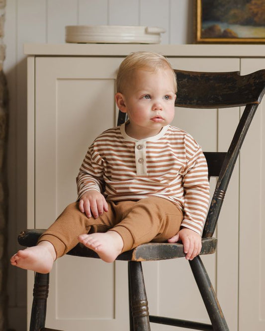 Long Sleeve Henley Tee - Cinnamon Stripe